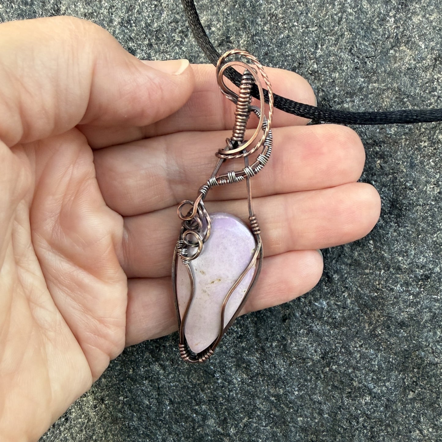 Pink Opal Antiqued Copper Pendant — Piece No. P002