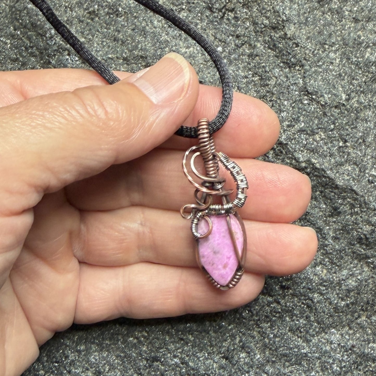 Rhodonite Antiqued Copper Stainless Pendant — Piece No. P012
