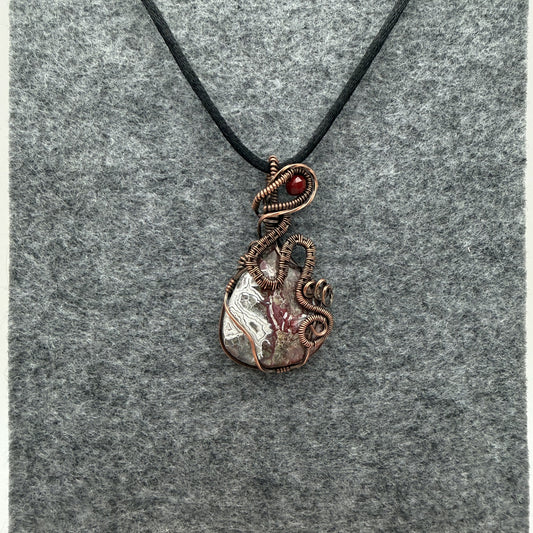 Crazy Lace Agate Antiqued Copper Pendant — Piece No. P001