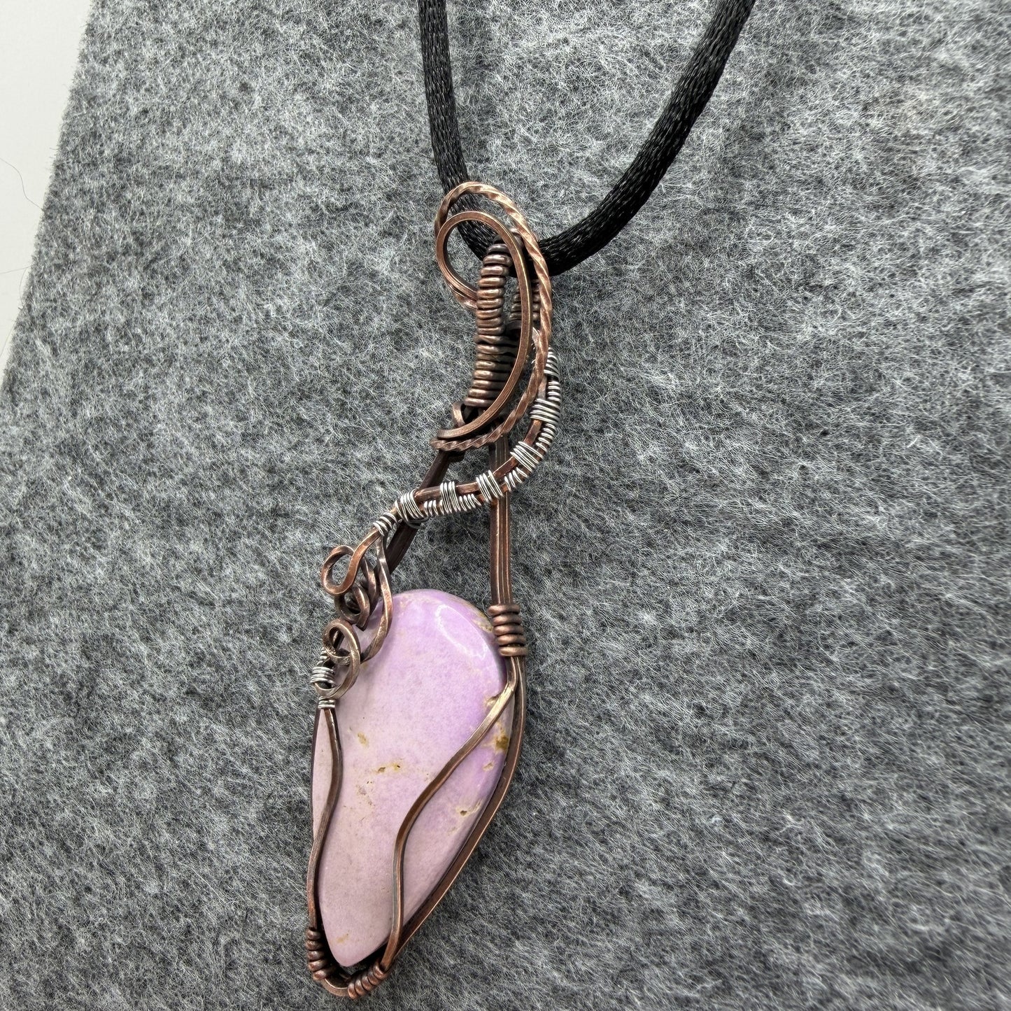 Pink Opal Antiqued Copper Pendant — Piece No. P002