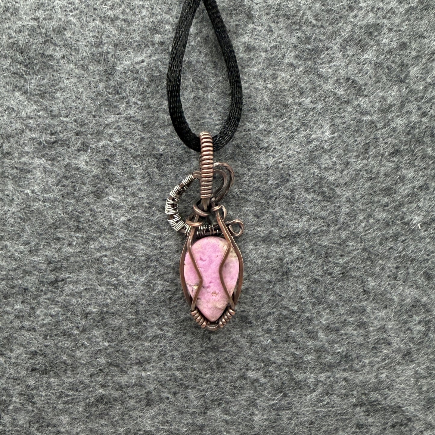 Rhodonite Antiqued Copper Stainless Pendant — Piece No. P012