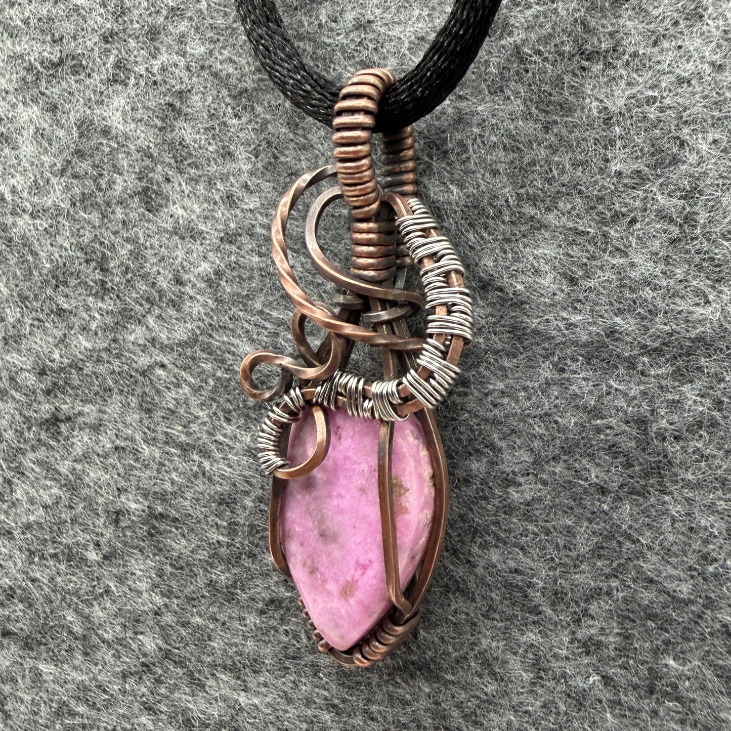 Rhodonite Antiqued Copper Stainless Pendant — Piece No. P012