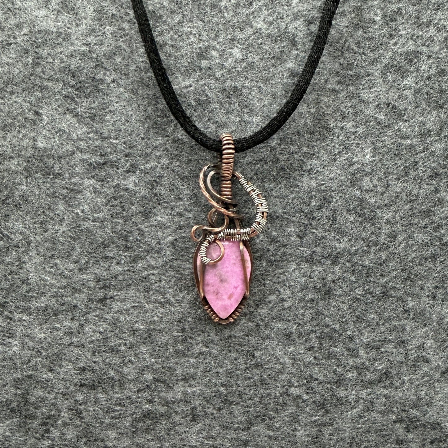 Rhodonite Antiqued Copper Stainless Pendant — Piece No. P012