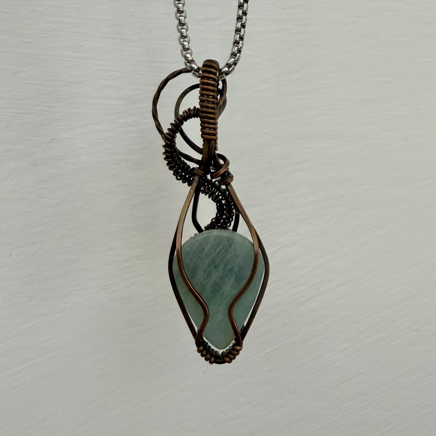 Green Line Jasper Antiqued Copper Pendant — Piece No. P025