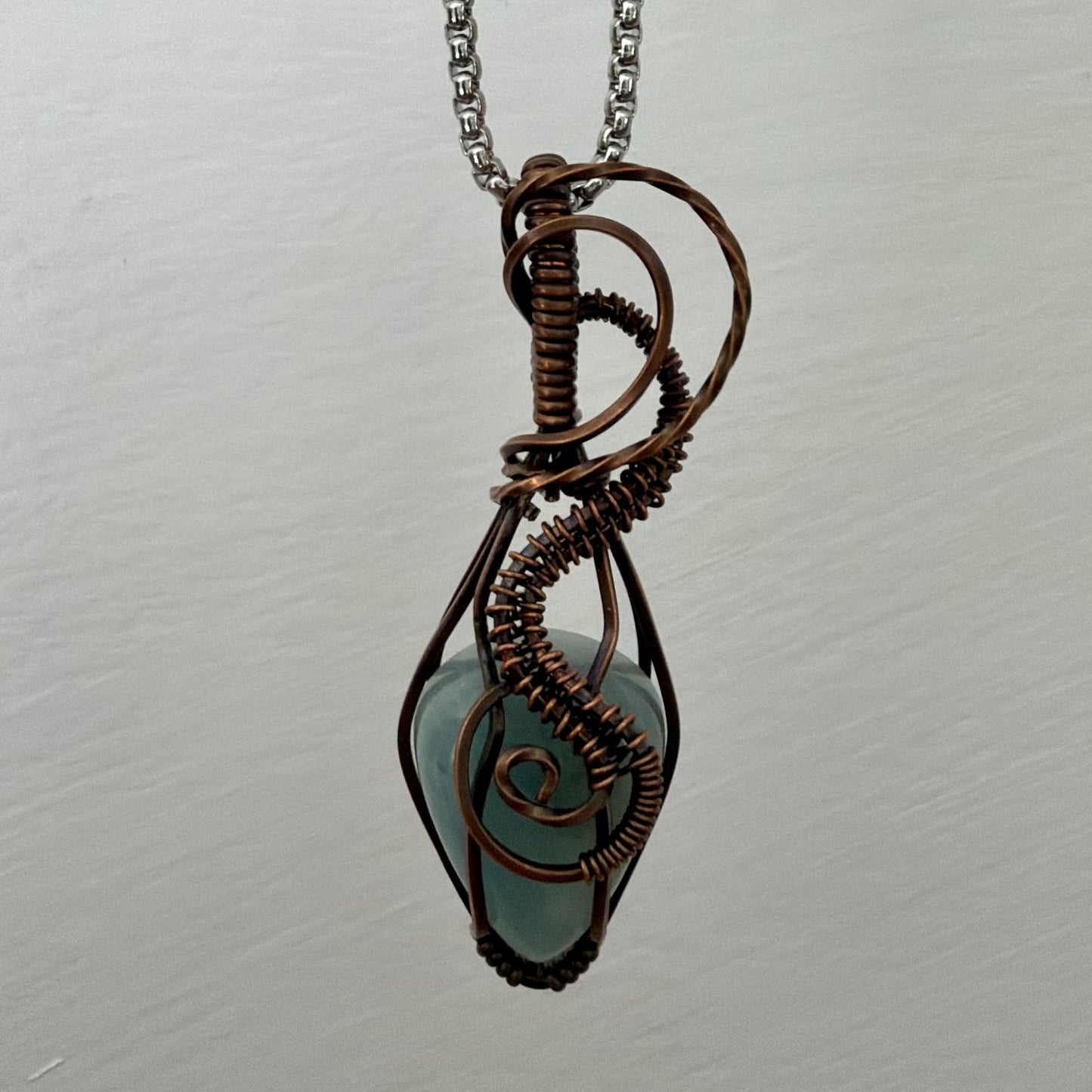 Green Line Jasper Antiqued Copper Pendant — Piece No. P025
